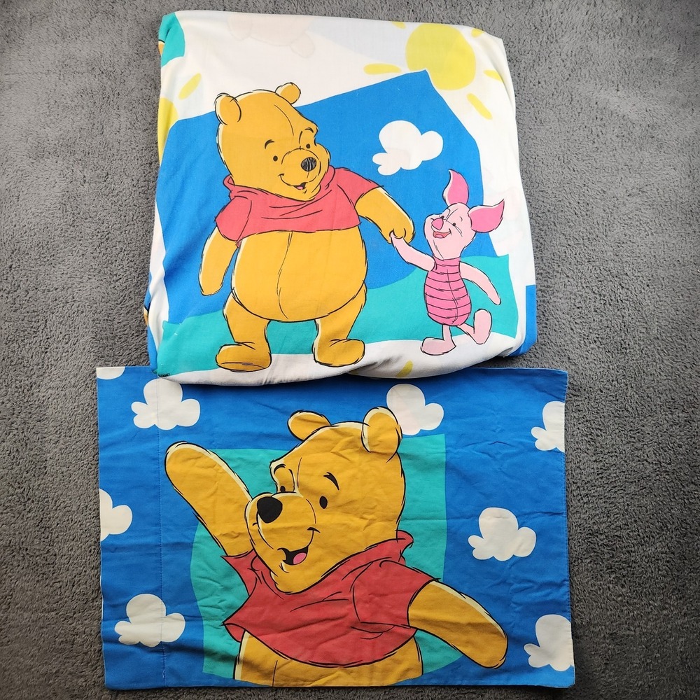Disney Winnie the Pooh Piglet Sheets Twin Bed 3 Piece Cloud Set True Vintage 90s